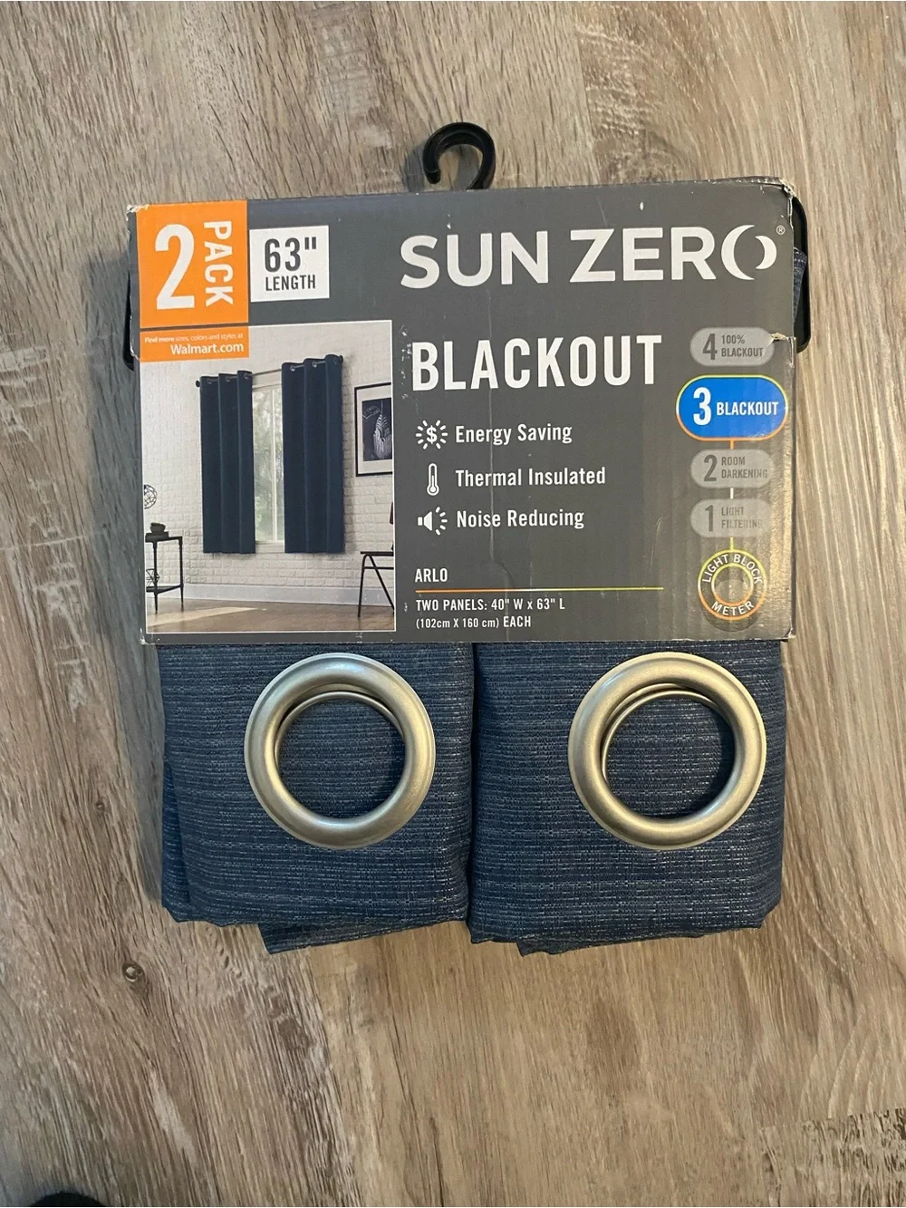 Sun Zero Blackout Grommet Thermal Insulated Curtain panel Set Navy 40